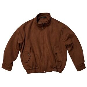 La Chapelle Brown Suede Bomber Jacket Full‎ Zip Collar Ribbed Waist Women - S/M